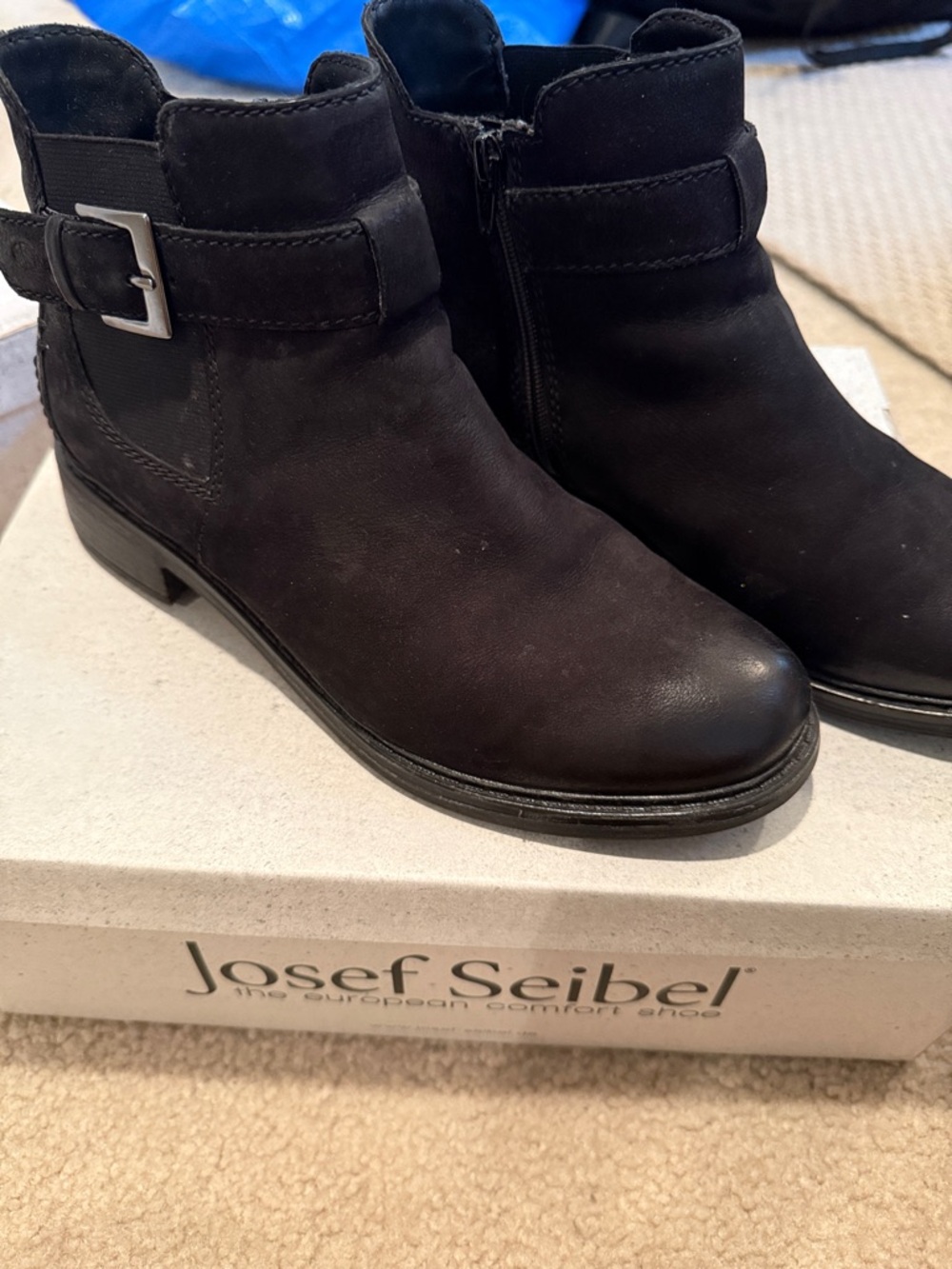Josef Seibel Black Suede Ankle Boots with Buckle Detail